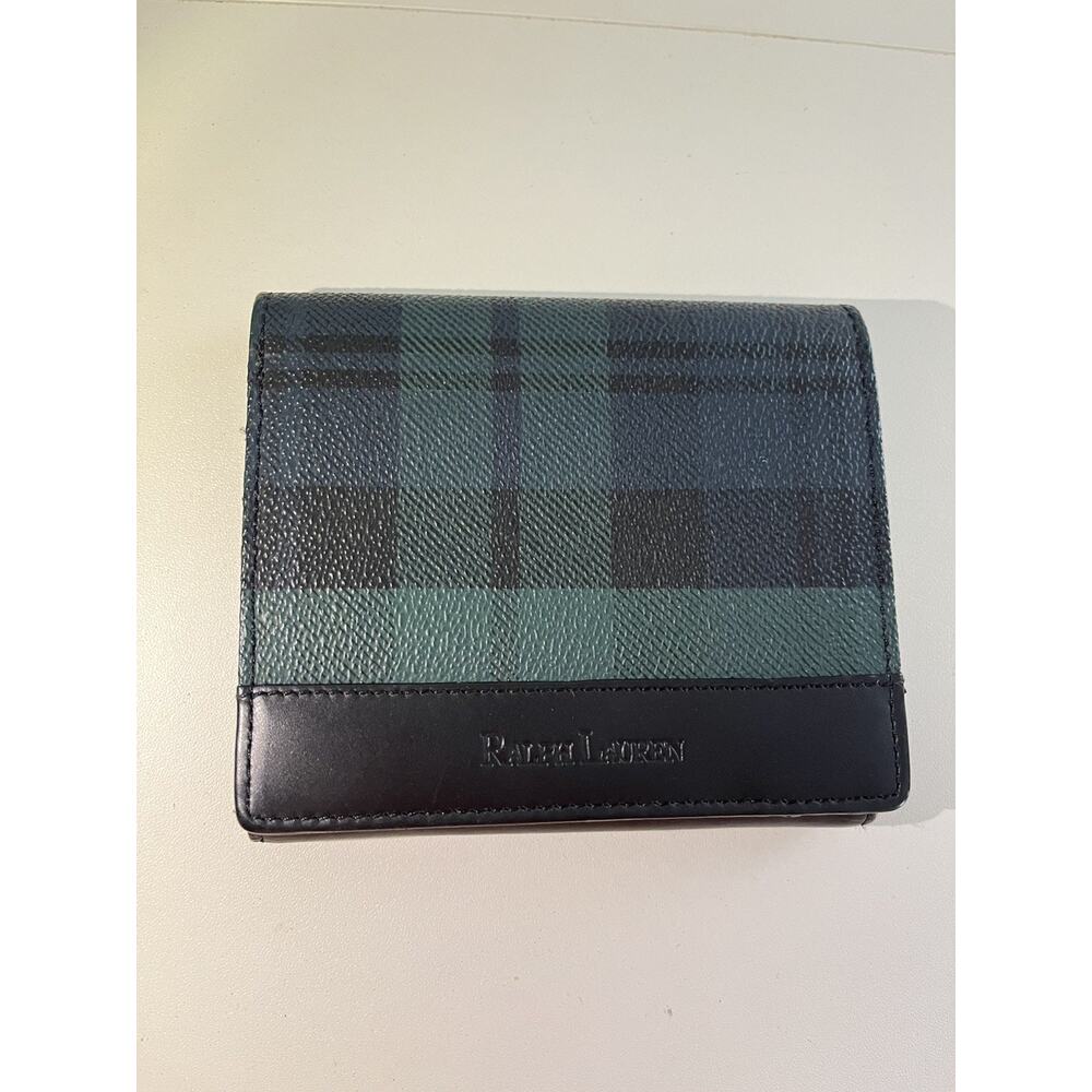 Ralph Lauren Vintage Blackwatch Navy Hunter Plaid Tartan Bifold Wallet w Coin